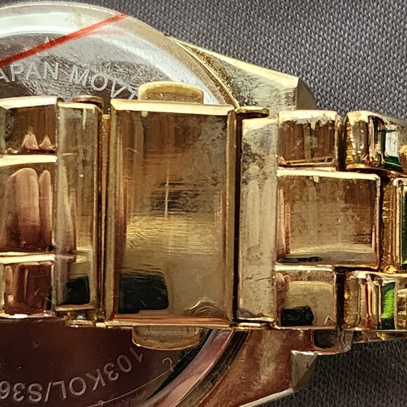 Geneva Gold Plated Link Cheetah Face Crystals Japan Mvmt Stainless Back Watch - Picture 15 of 16